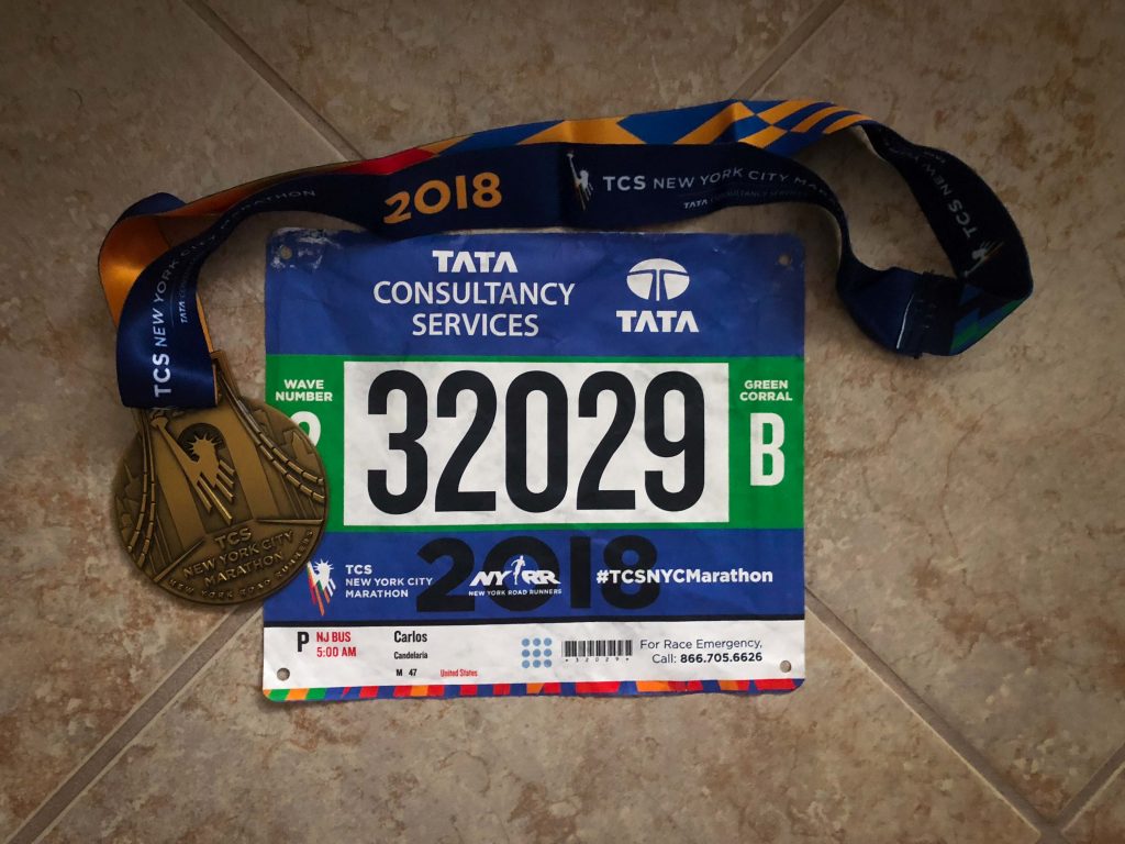 2018 TCS NYC Marathon bib and medal